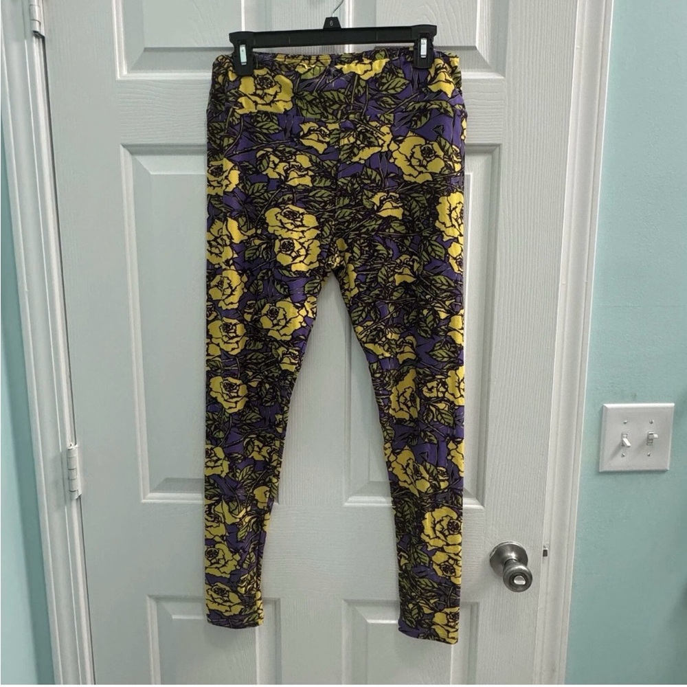 Lularoe Tall & Curvy Purple Yellow Green Floral Leggings